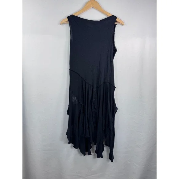 Free People Sing out loud Dress sz L Black Asymmetrical whimsigoth boho - Picture 8 of 9